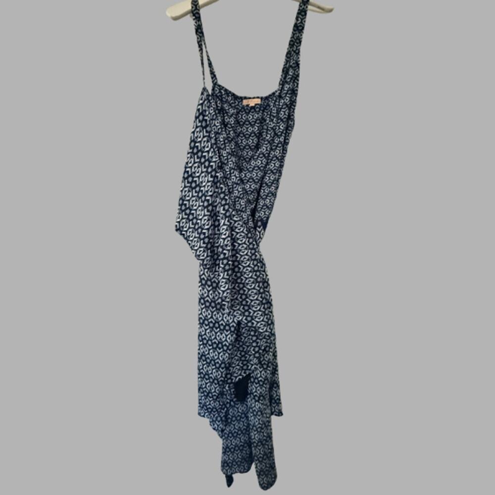 Gibson Latimer Navy Ikat Print Wrap Maxi Dress Ruffle Hem Size Medium